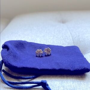 Tory Burch Silver Logo Stud Earrings with purple Pouch